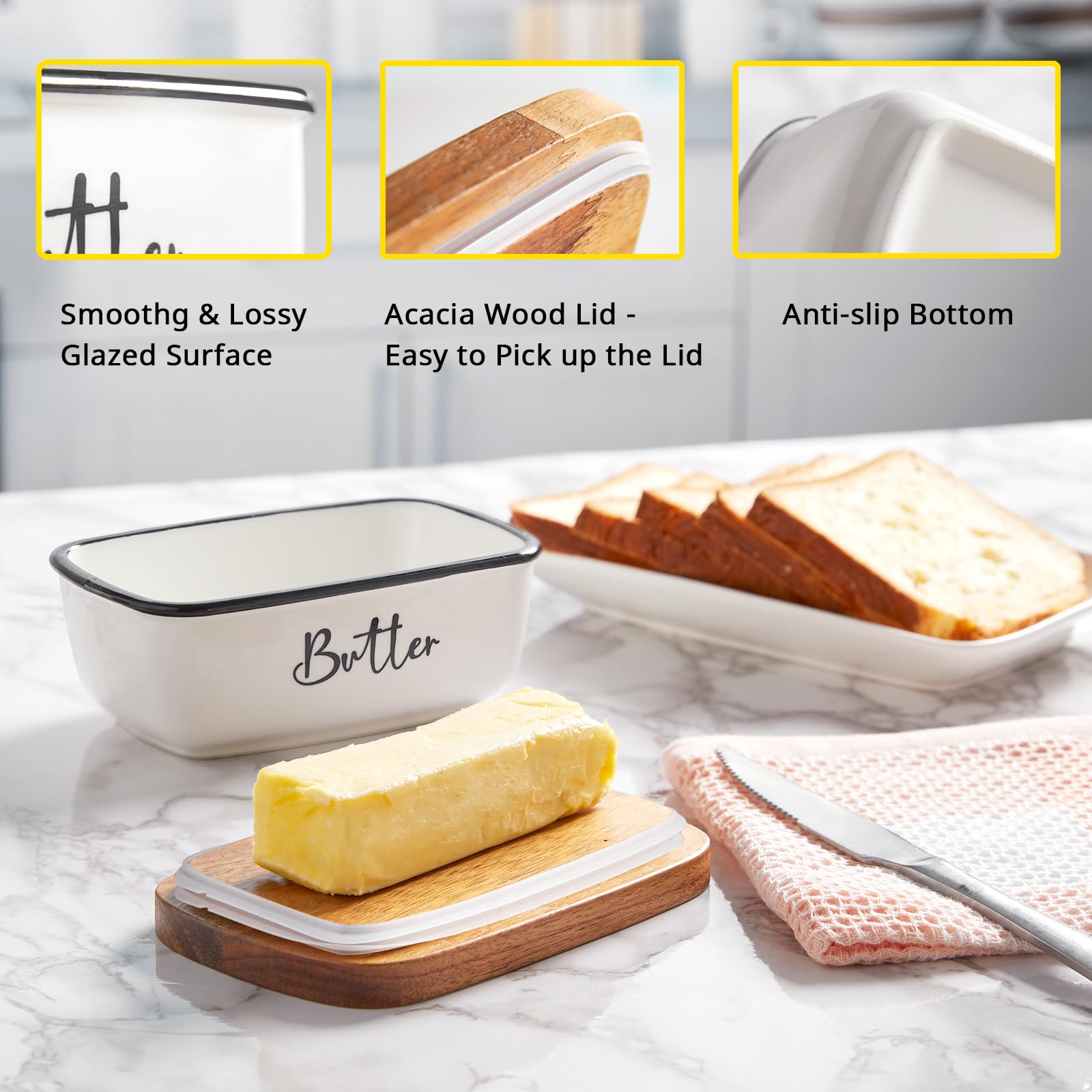 ALELION butter dish on counter enhances everyday kitchen decor.