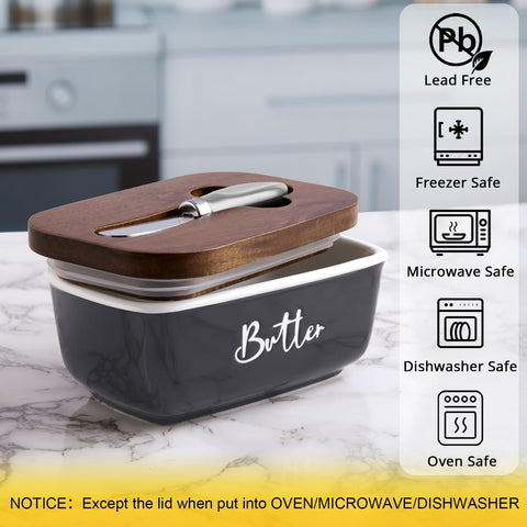 ALELION ceramic butter dish close-up of lid with silicone seal preserves freshness.