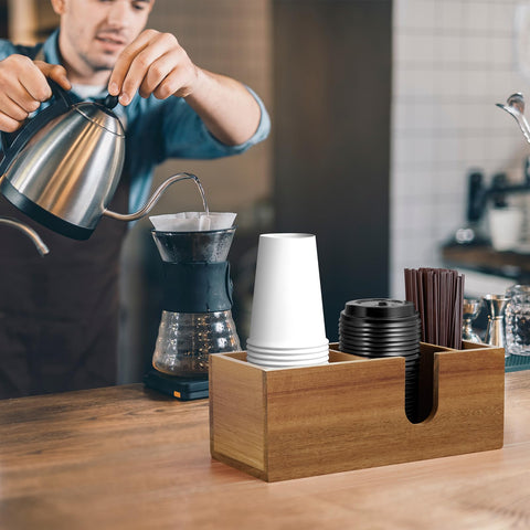 ALELION Durable acacia wood design adds long-lasting style to any coffee bar.