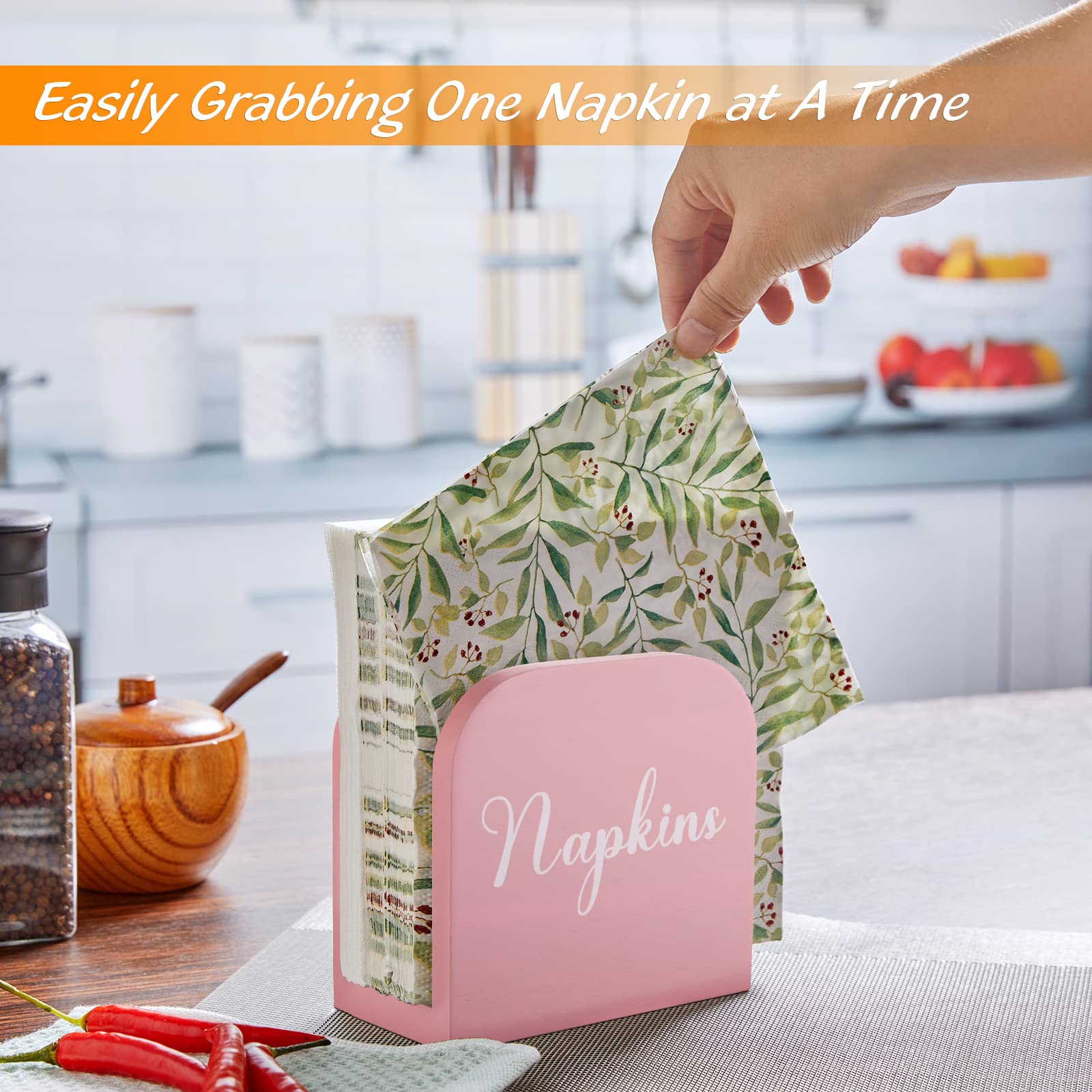 ALELION Pink Napkin Holder on table top view offers decorative storage.