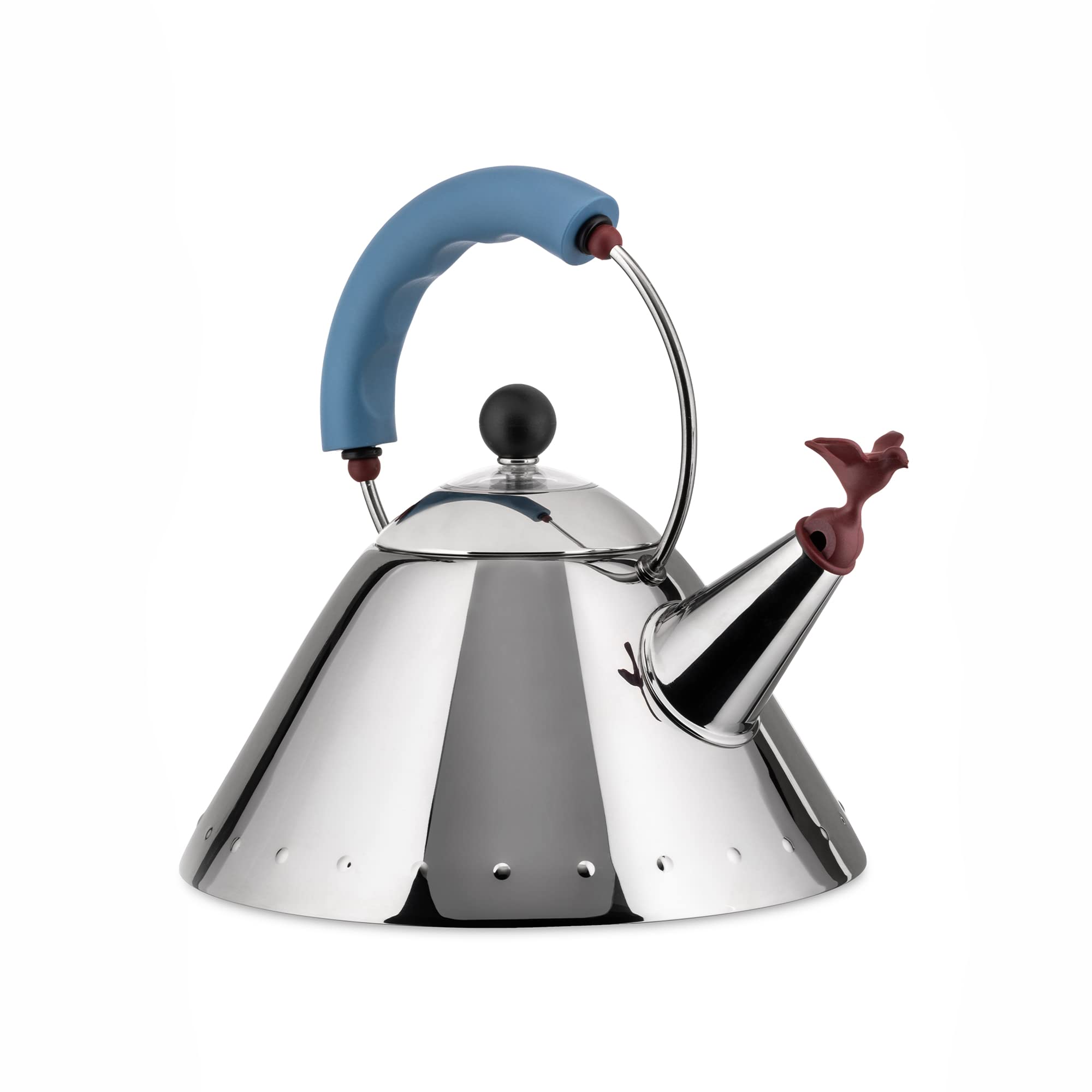 Alessi 9093 stainless steel body proves induction and gas compatibility with style.