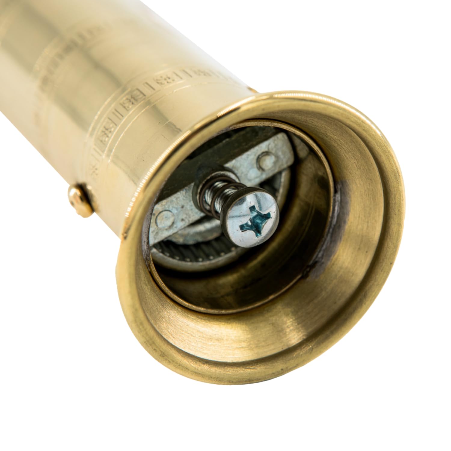 Brass base with flange adds stability on the kitchen counter.