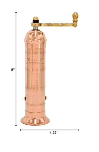 Eight-inch tall pepper mill with stable base and compact footprint