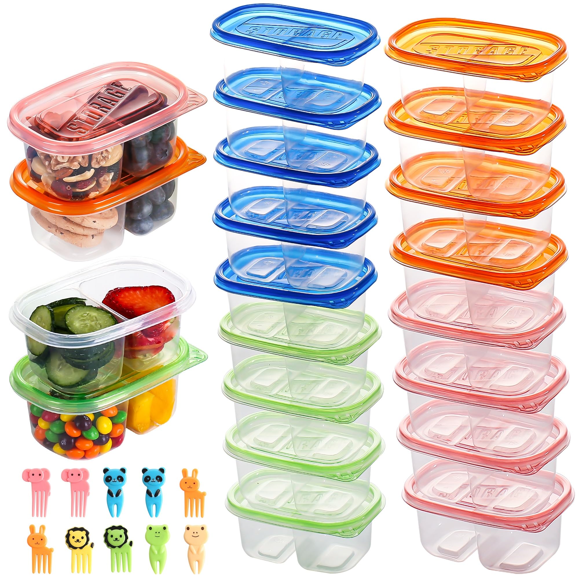 ALFEVA dual-compartment snack container with lids for mess-free storage