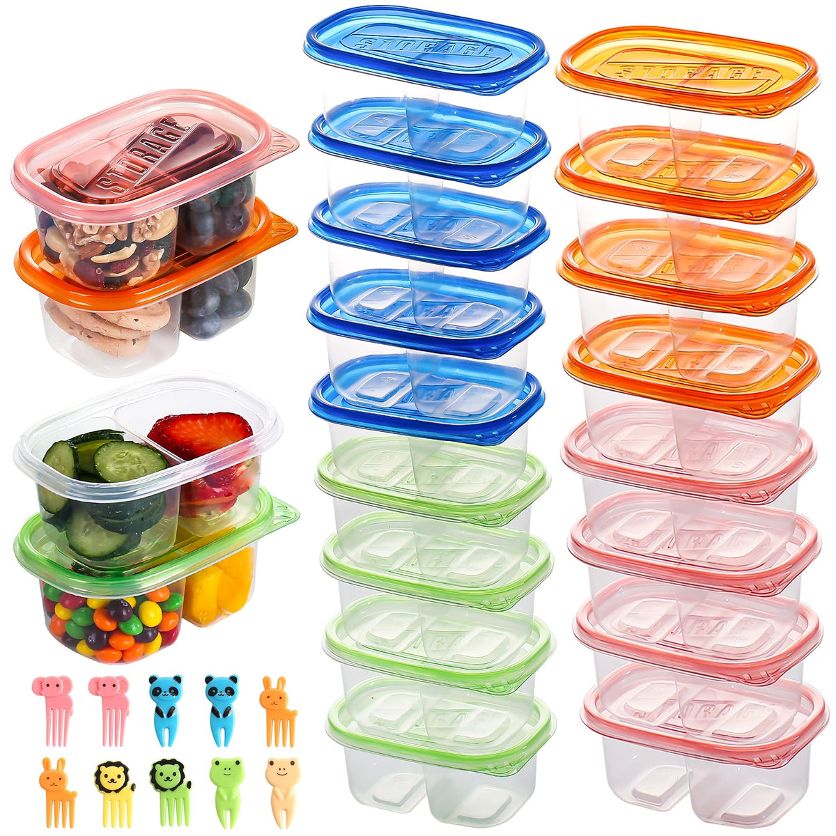 ALFEVA dual-compartment snack container with lids for mess-free storage