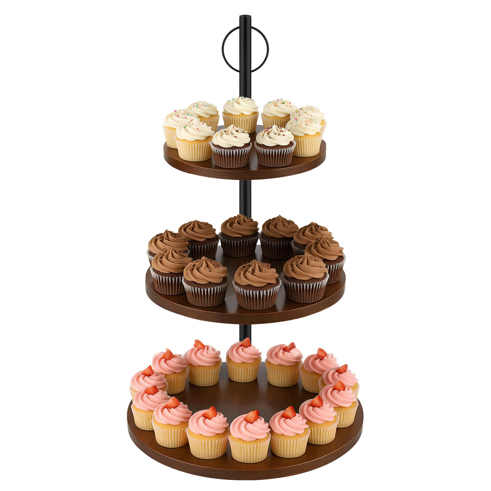 Alffun 3-tier wooden cupcake stand offers a stable dessert display.