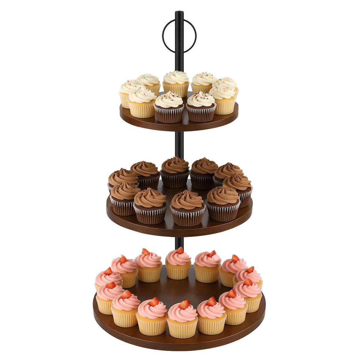 Alffun 3-tier wooden cupcake stand offers a stable dessert display.