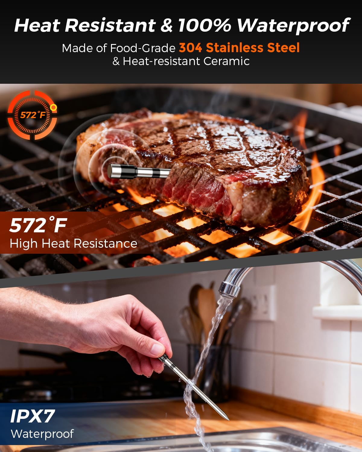 Alfolive IPX7 waterproof probe enables quick cleanup after cooking sessions