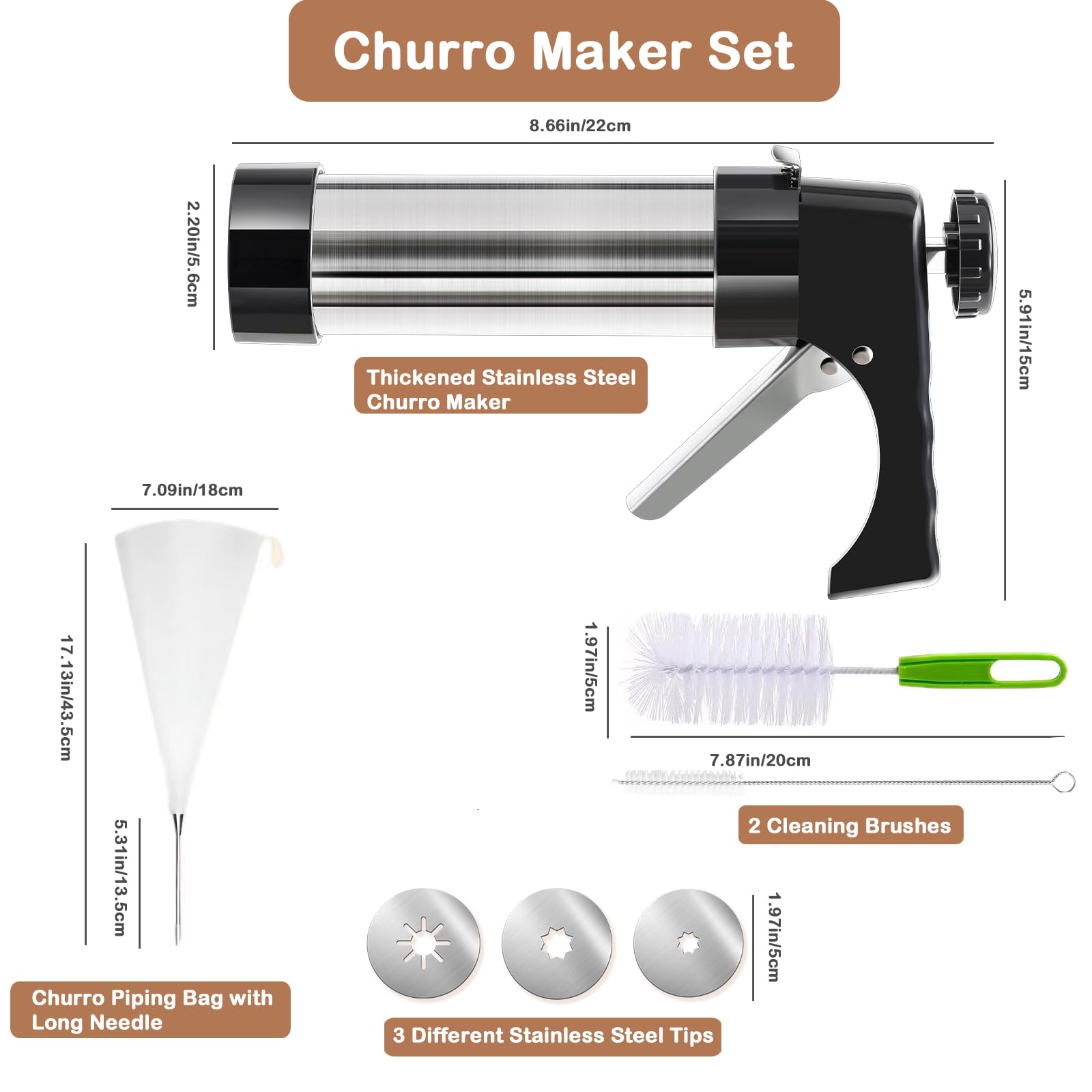AlgoELF churro nozzle set with three discs enables varied shapes and fillings