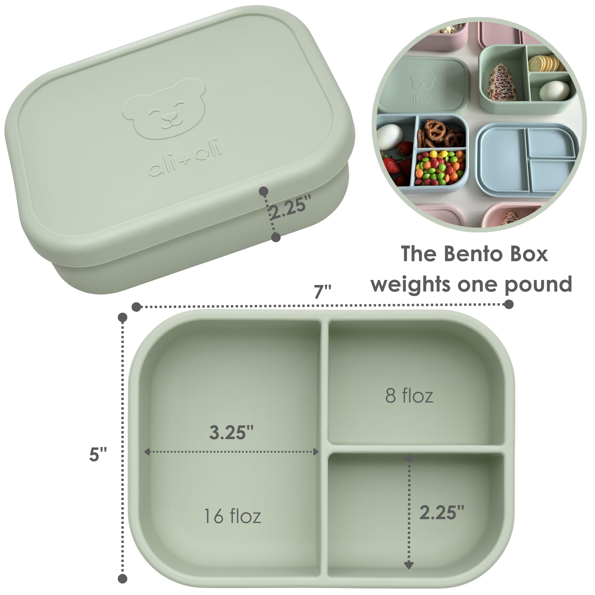Ali+Oli pine three-compartment design keeps snacks neatly separated for kids.