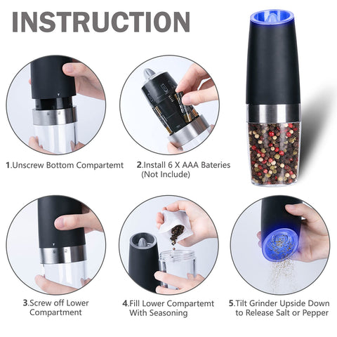 Alicedreamsky battery-powered salt and pepper grinder for quick kitchen prep.