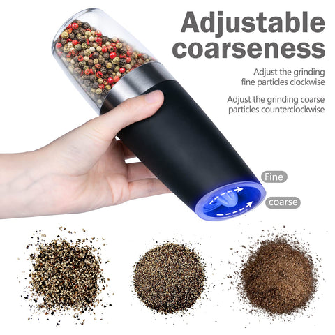 Alicedreamsky gravity electric grinder blue LED light assists accurate seasoning.