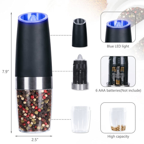 Alicedreamsky gravity electric grinder transparent bottom reveals remaining spices.