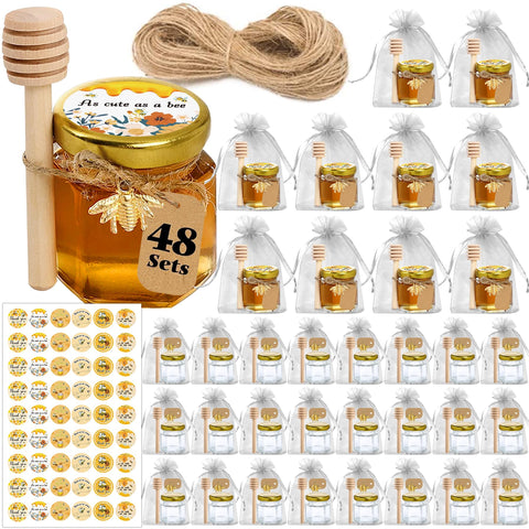 Aliggbent mini honey jar with dipper for elegant wedding favors.