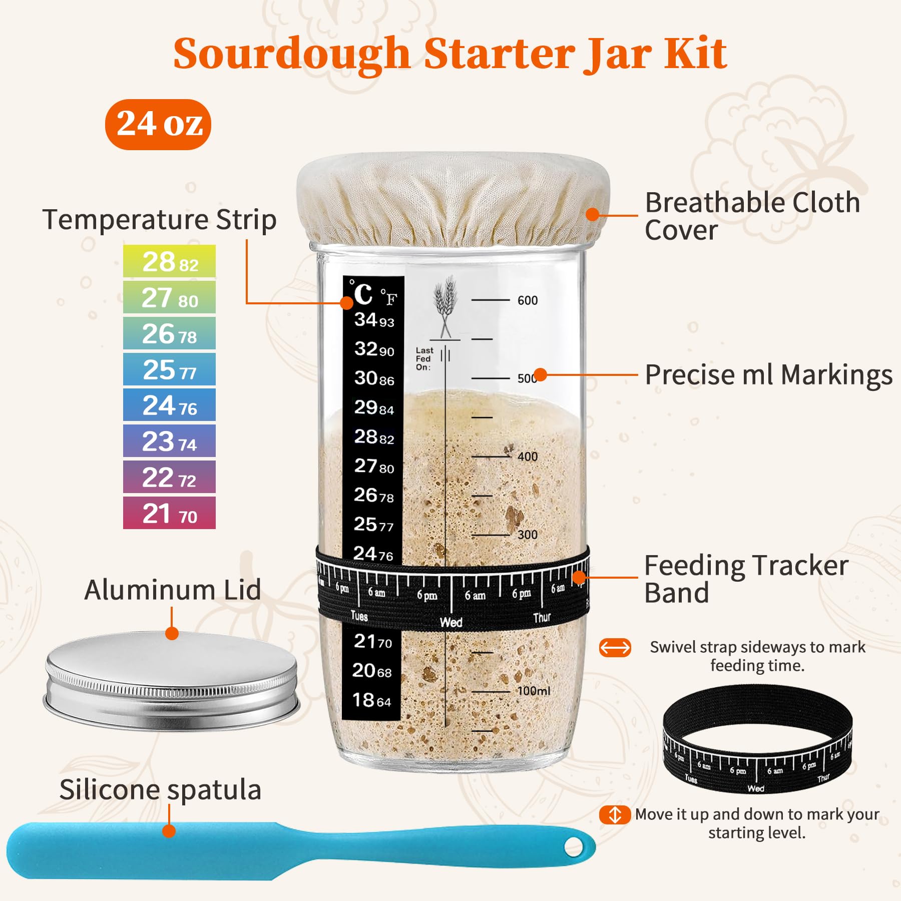 Aliggbent sourdough starter jar 24oz kit for easy preservation