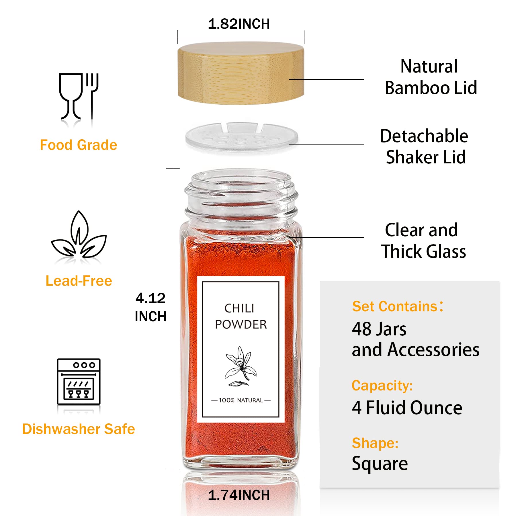Aliggbent square spice jar with shaker lid shows easy pouring and mess-free seasoning.