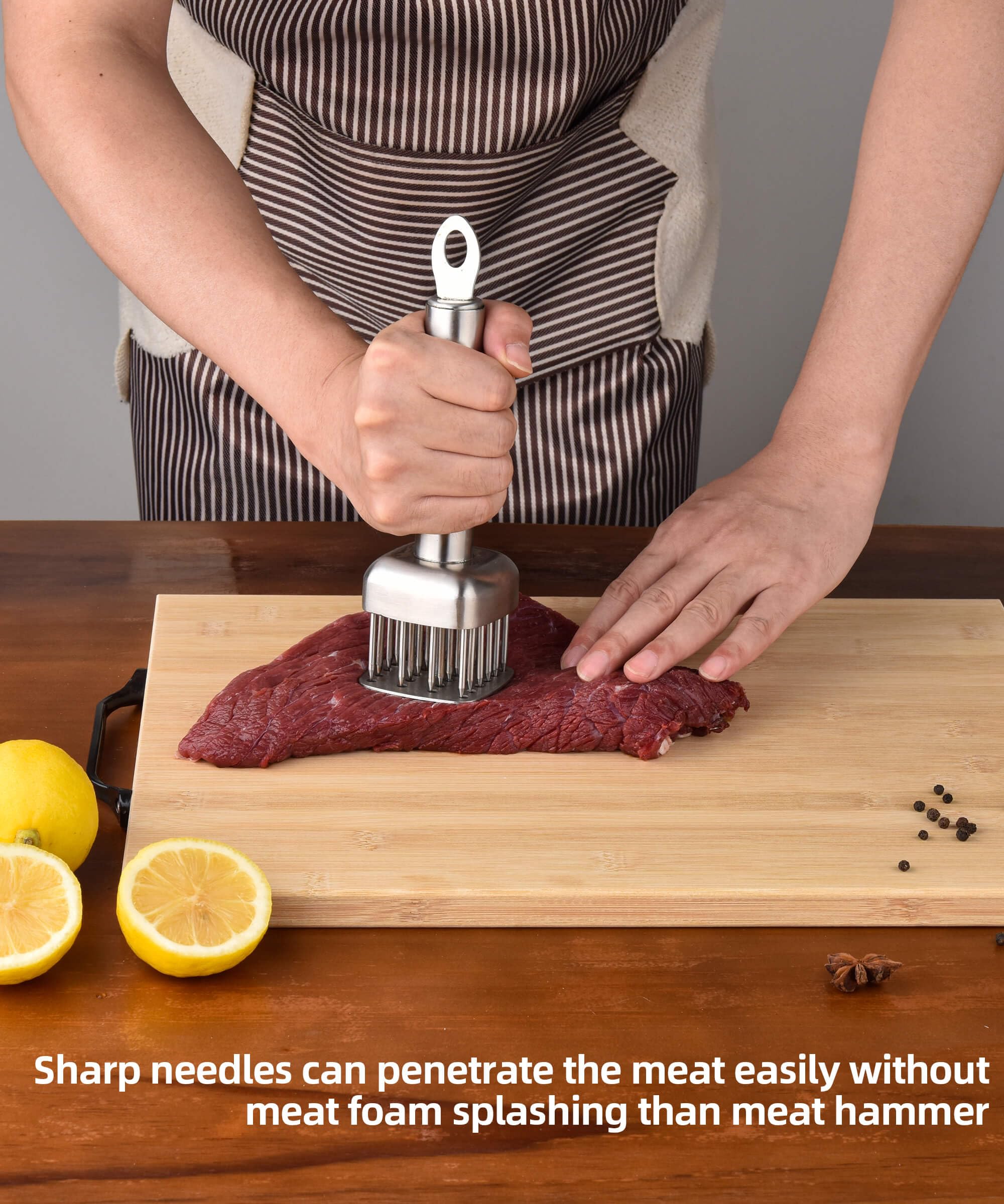 Aliglow easy-clean meat tenderizer ready for quick cleanup.