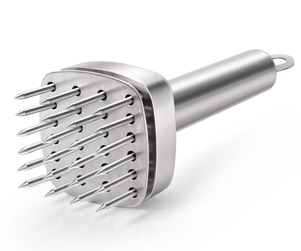 Aliglow 24-needle meat tenderizer close-up boosts marinade penetration.
