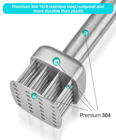 Aliglow spring-action tenderizer in use for tenderizing meat.