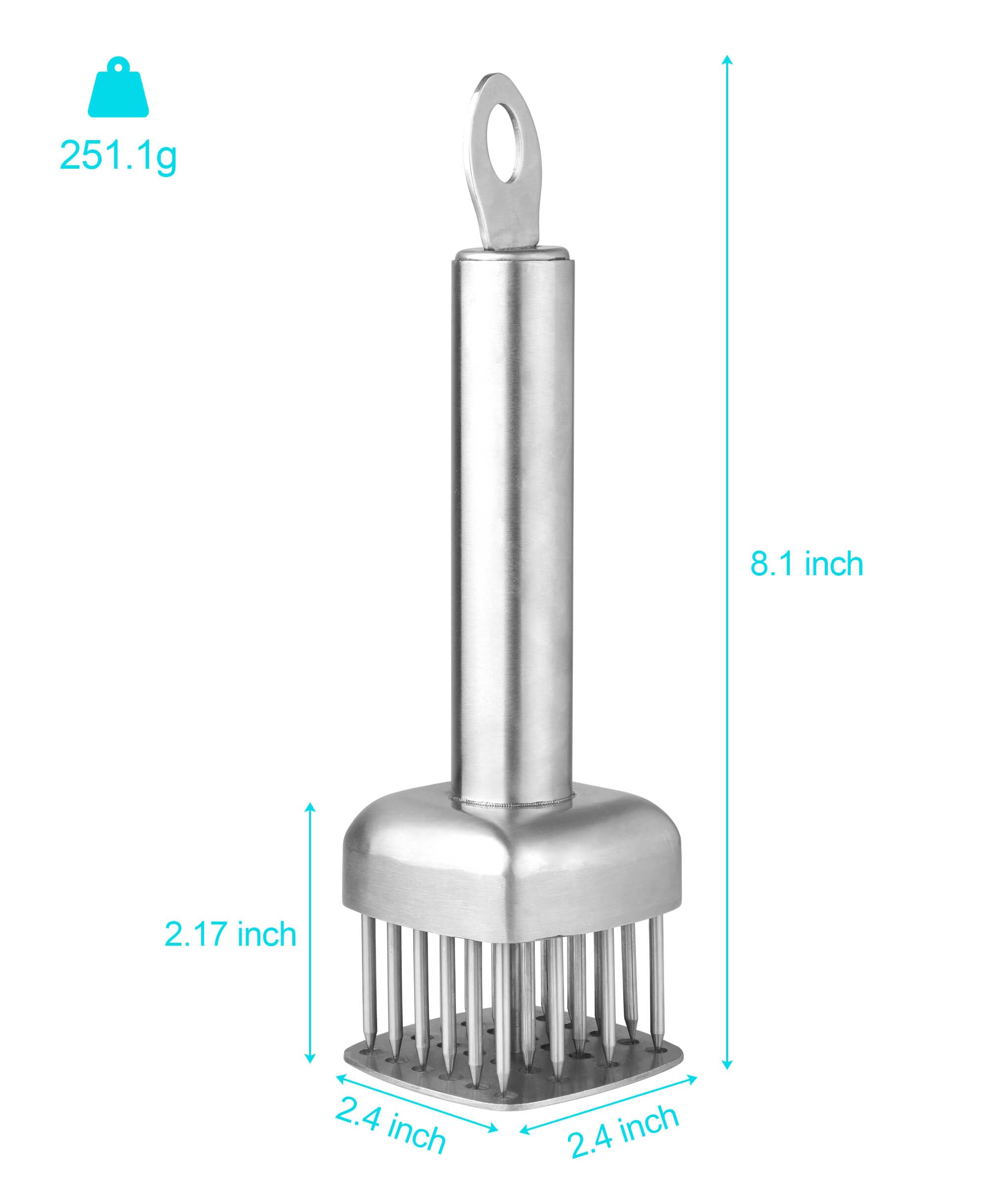 Aliglow stainless steel meat tenderizer showing durable body.