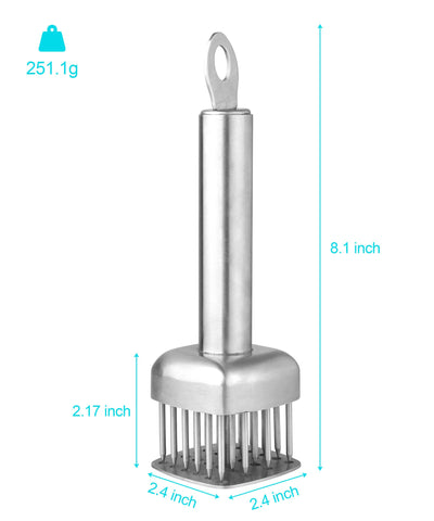 Aliglow stainless steel meat tenderizer showing durable body.