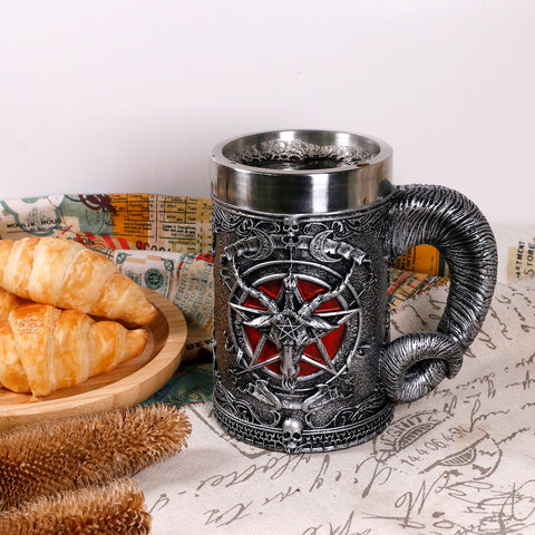 alikiki Baphomet Head Mug handle with claw-horn design for secure grip