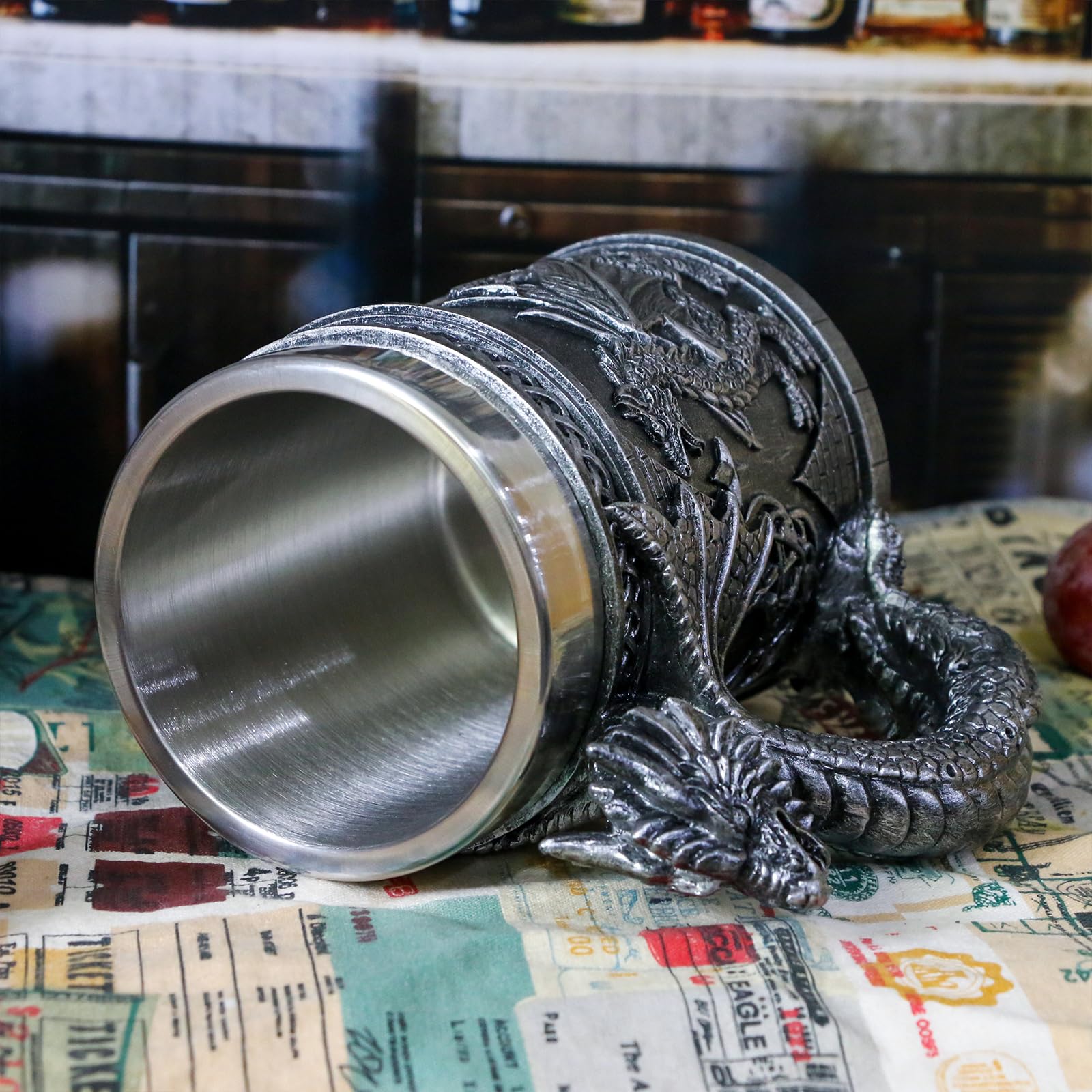 alikiki Dragon Mug on game night table as a dramatic centerpiece