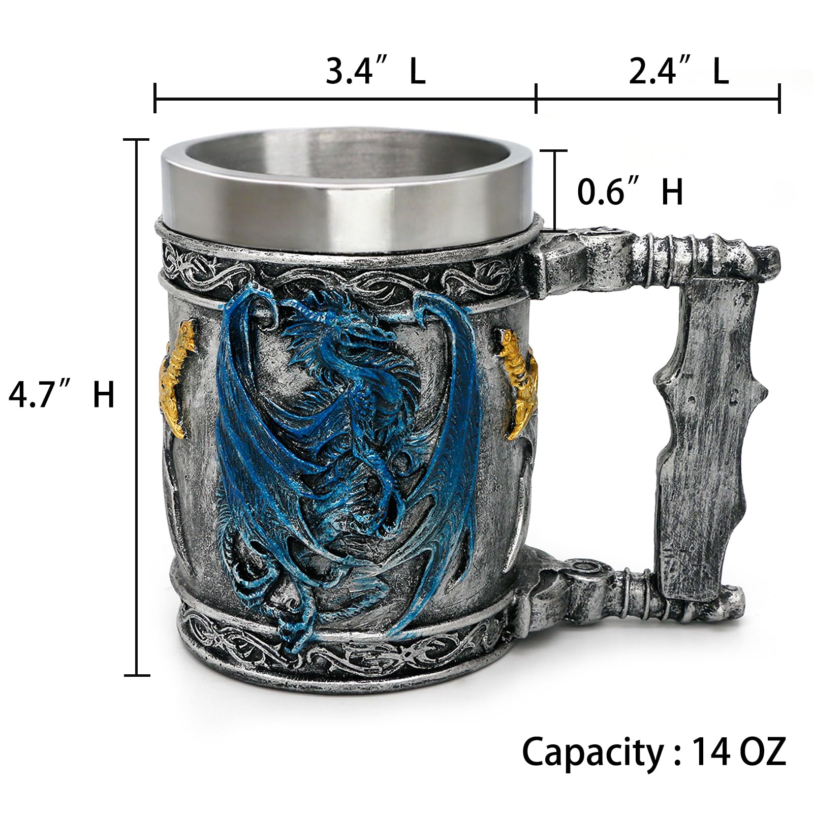 alikiki Medieval Blue Dragon Mug inner stainless liner for versatile drinks
