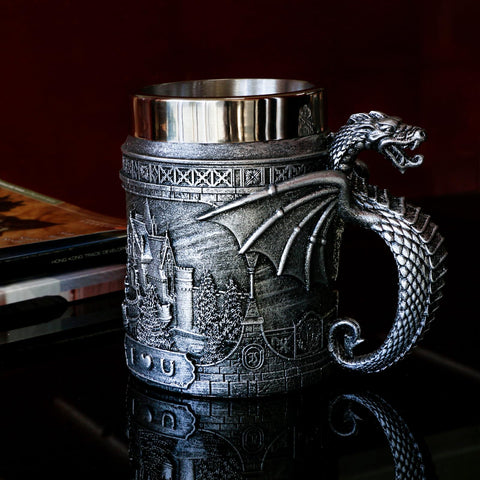 Alikiki Medieval Castle Dragon Mug handle detail highlighting craftsmanship and grip.