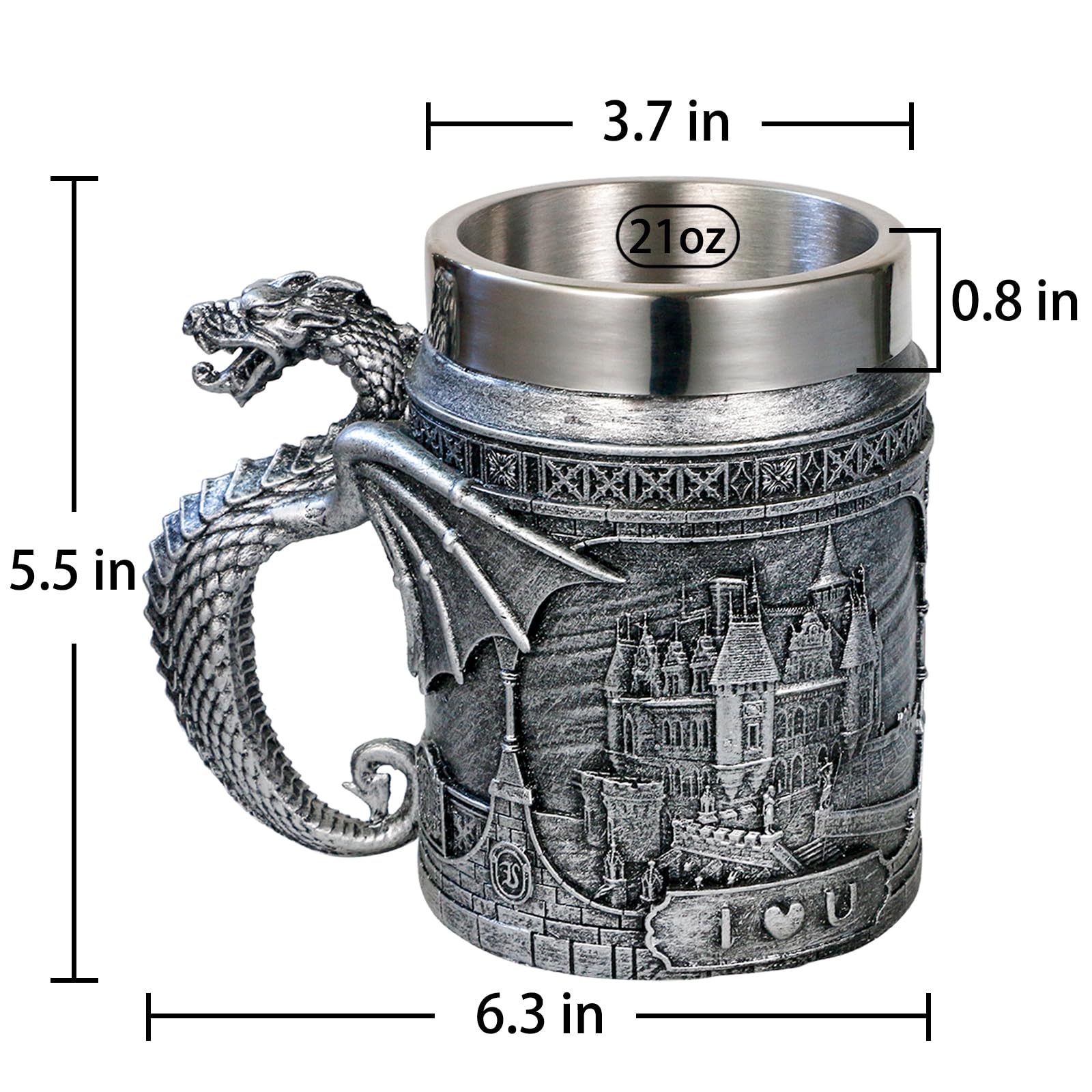 Alikiki Medieval Castle Dragon Mug mouth rim detail for comfortable sipping.