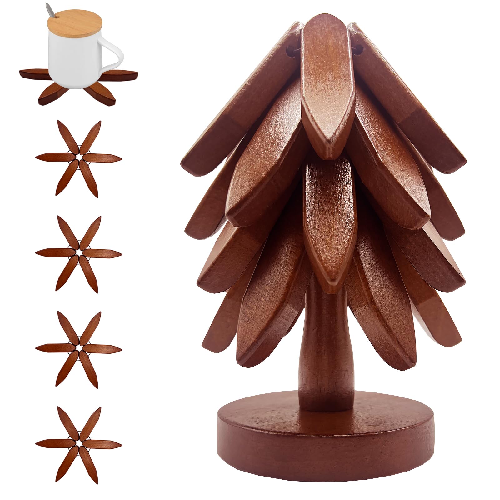 ALIKITCN wooden trivet tree shape set protects surfaces with heat-aware design