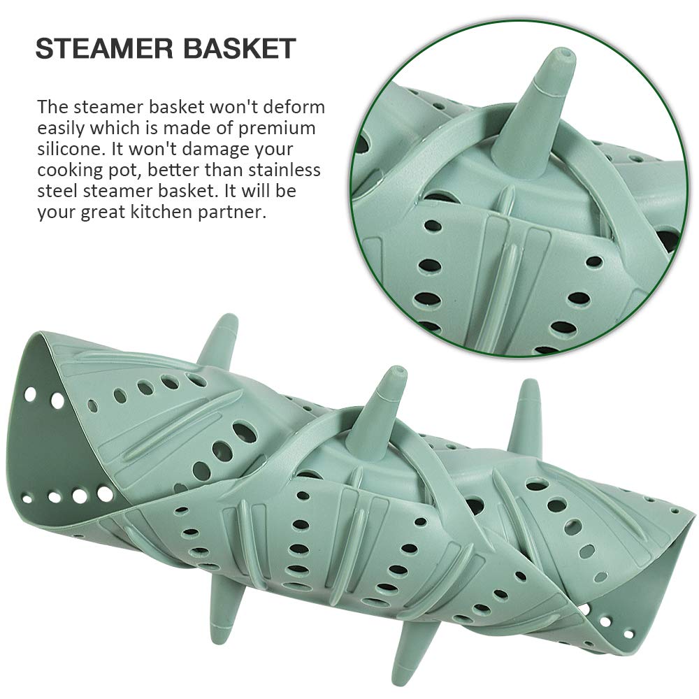 Alimat PluS 9.6-inch silicone steamer basket fits standard pots for versatile cooking.