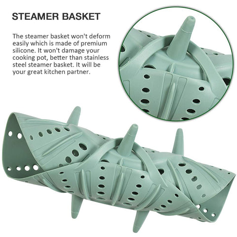 Alimat PluS 9.6-inch silicone steamer basket fits standard pots for versatile cooking.