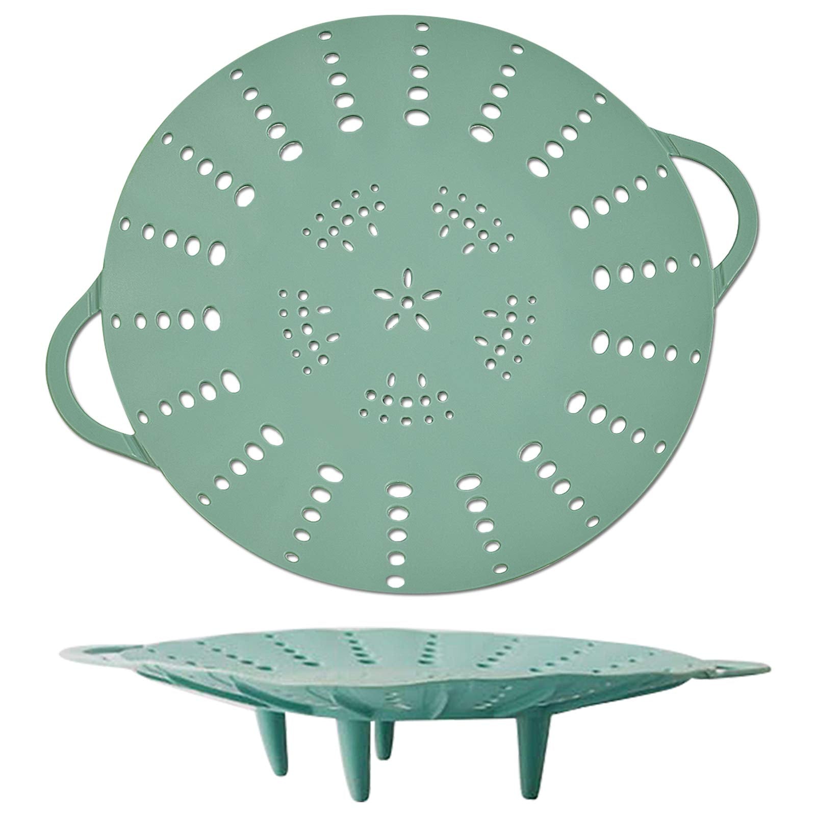 Alimat PluS silicone steamer basket with strong handles for secure lifting.