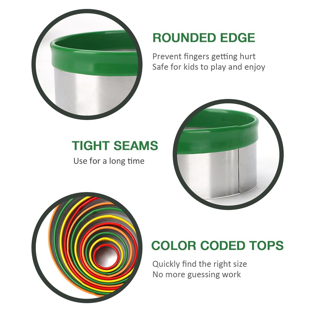 Stainless steel circle cutters with rolled edges enable safe, clean cuts for dough and fondant