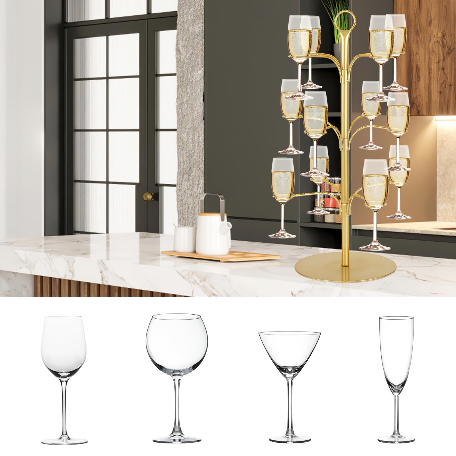 ALIMOTA Champagne Tower Display creates a dramatic centerpiece.
