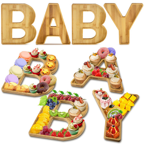 Alimtee baby charcuterie board letters 12-inch display for elegant baby shower platters.