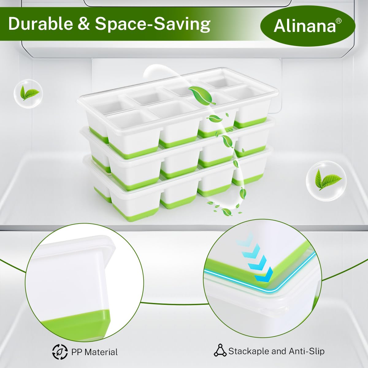 Alinana BPA-free ice tray with removable lid ensures clean, odor-free ice