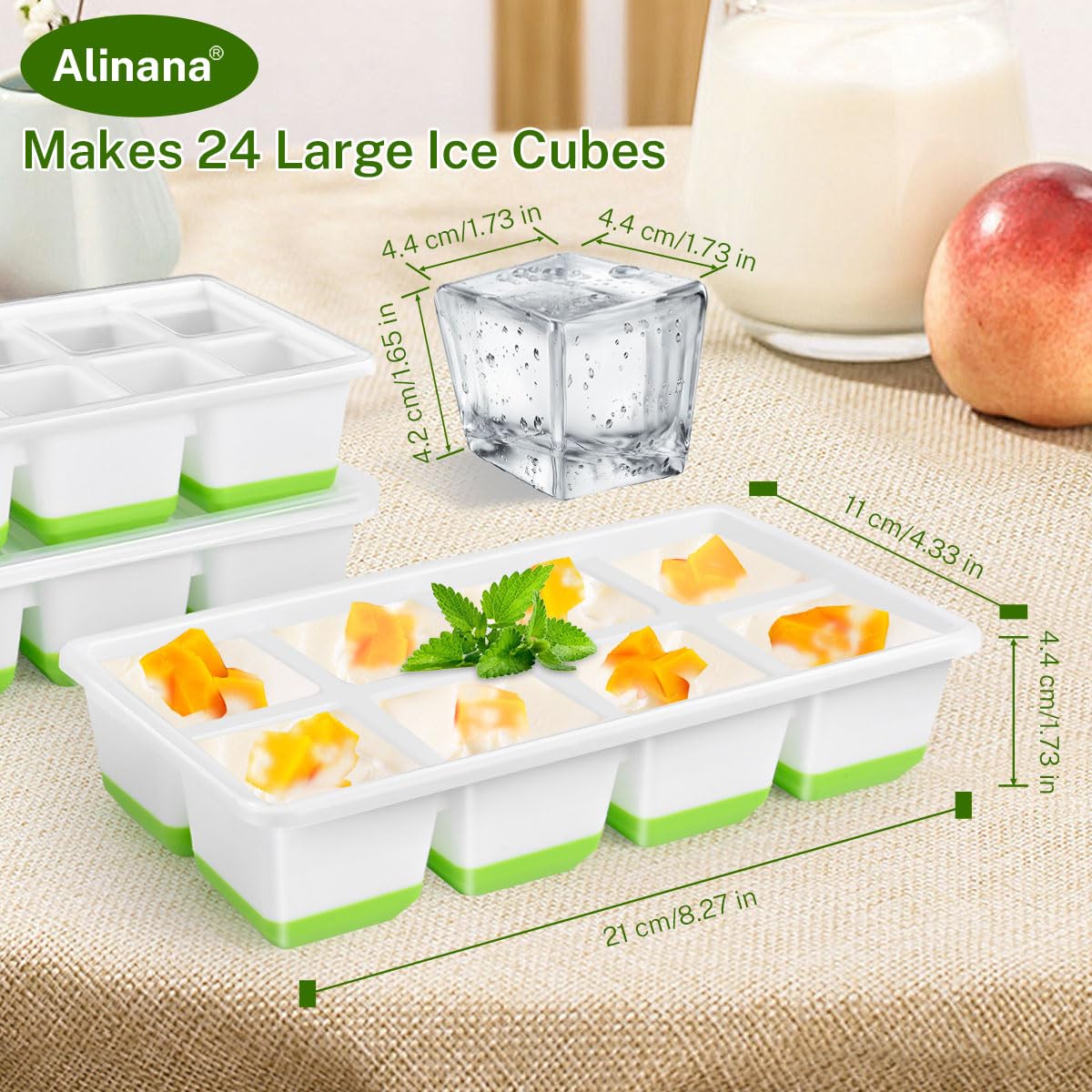 Alinana 3-pack ice mold highlights convenient storage and large cubes