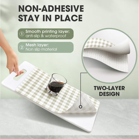 ALIUNI shelf liner demonstrates non-slip action to keep items in place on shelves.