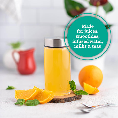 All About Juicing bottle with leakproof stainless lid secures beverages during travel