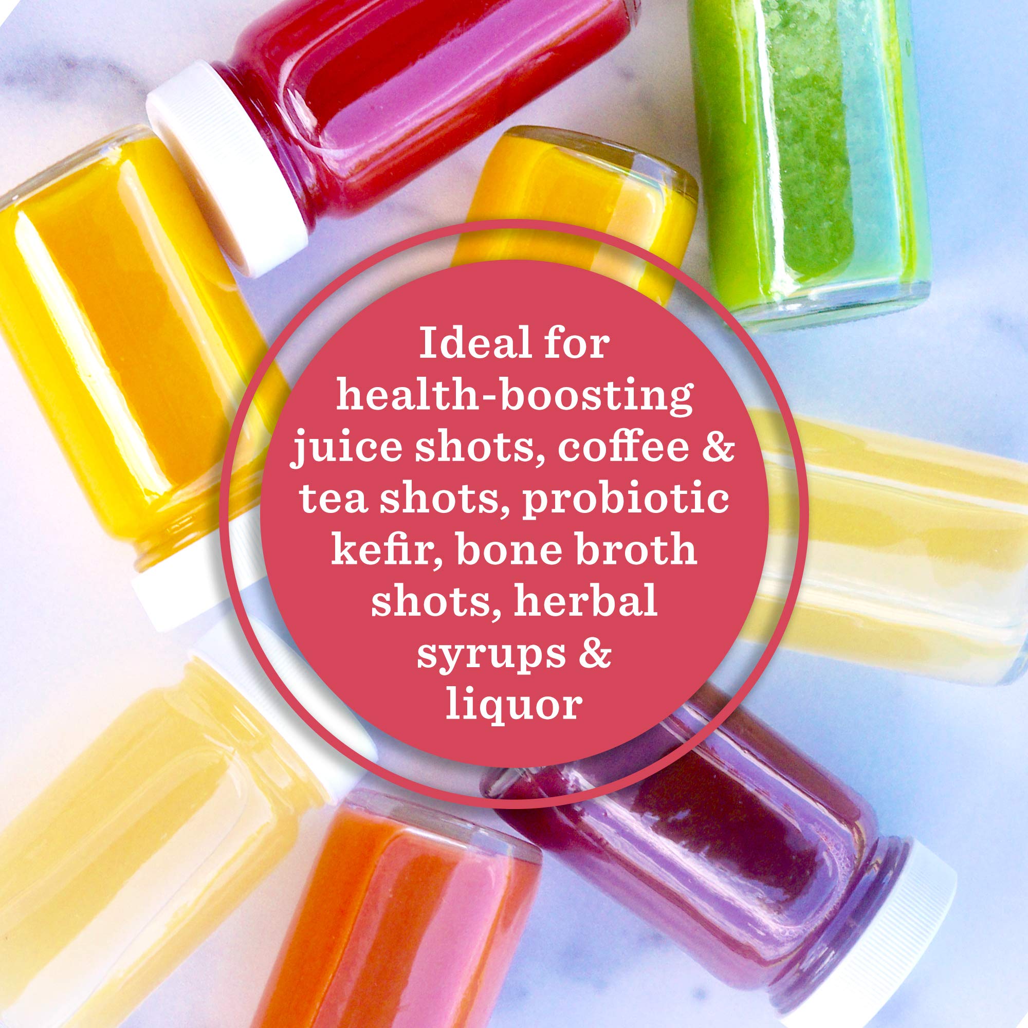 All About Juicing wide-mouth opening 2oz bottle ready for pouring and cleaning.