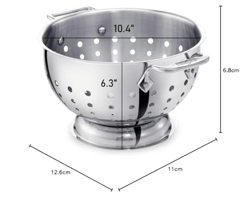All-Clad colander with integrated handles usable as a double boiler.