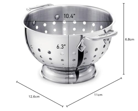 All-Clad colander with integrated handles usable as a double boiler.