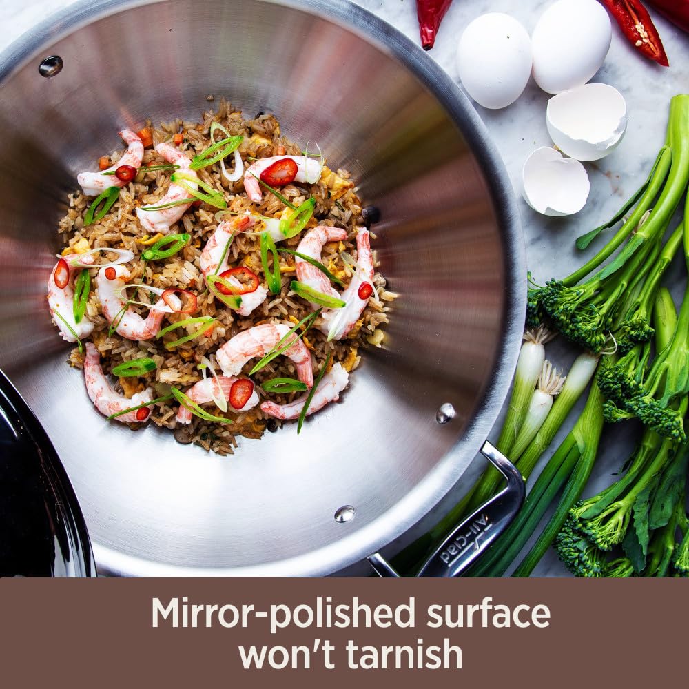 All-Clad interior stainless surface for easy release and cleanup.