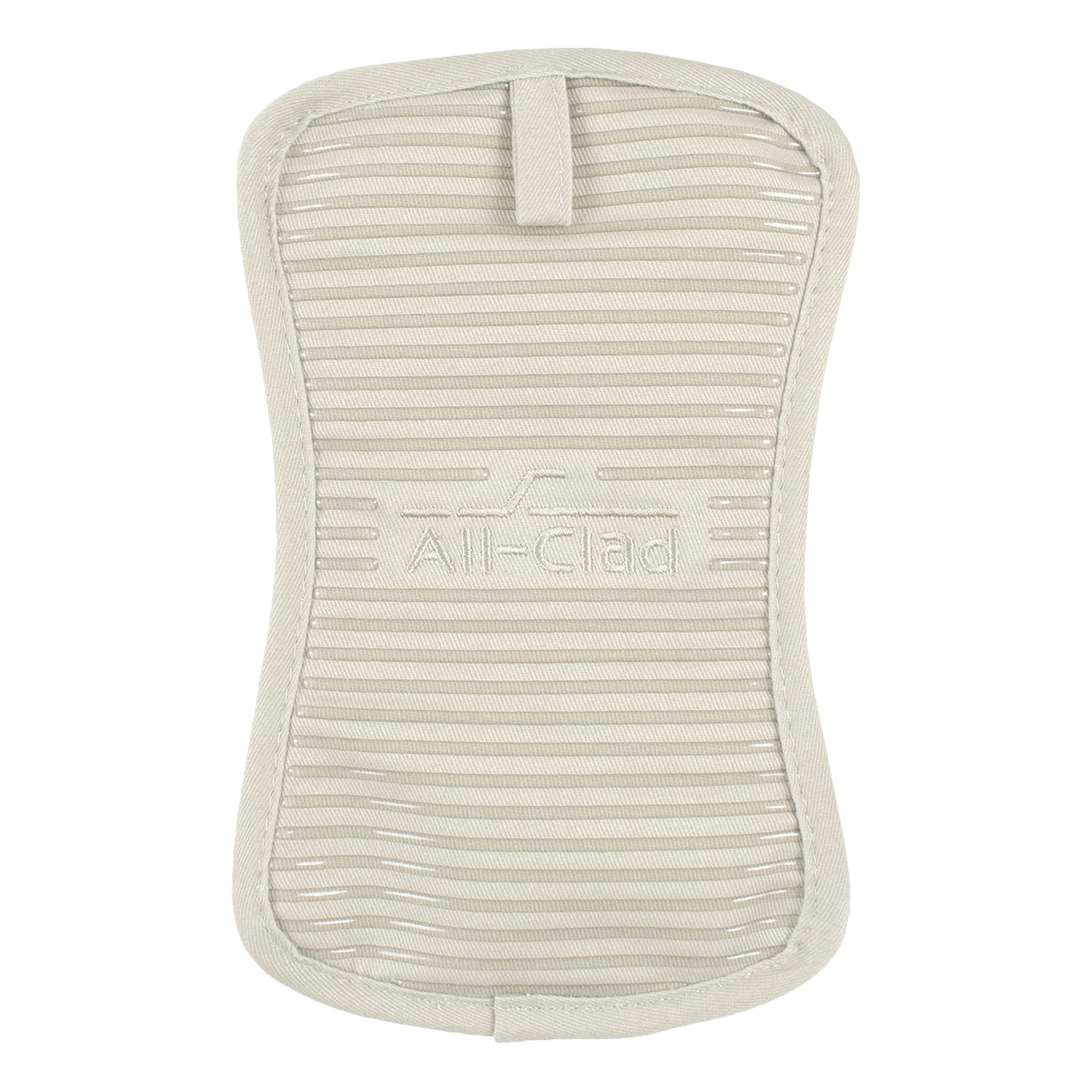 All-Clad cotton twill pot holder offers durable, flexible heat protection.