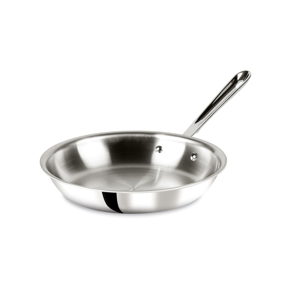 All-Clad D3 10-inch fry pan front view, ideal for browning and searing.