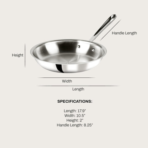 All-Clad D3 10-inch fry pan side view with secure double riveted handle.