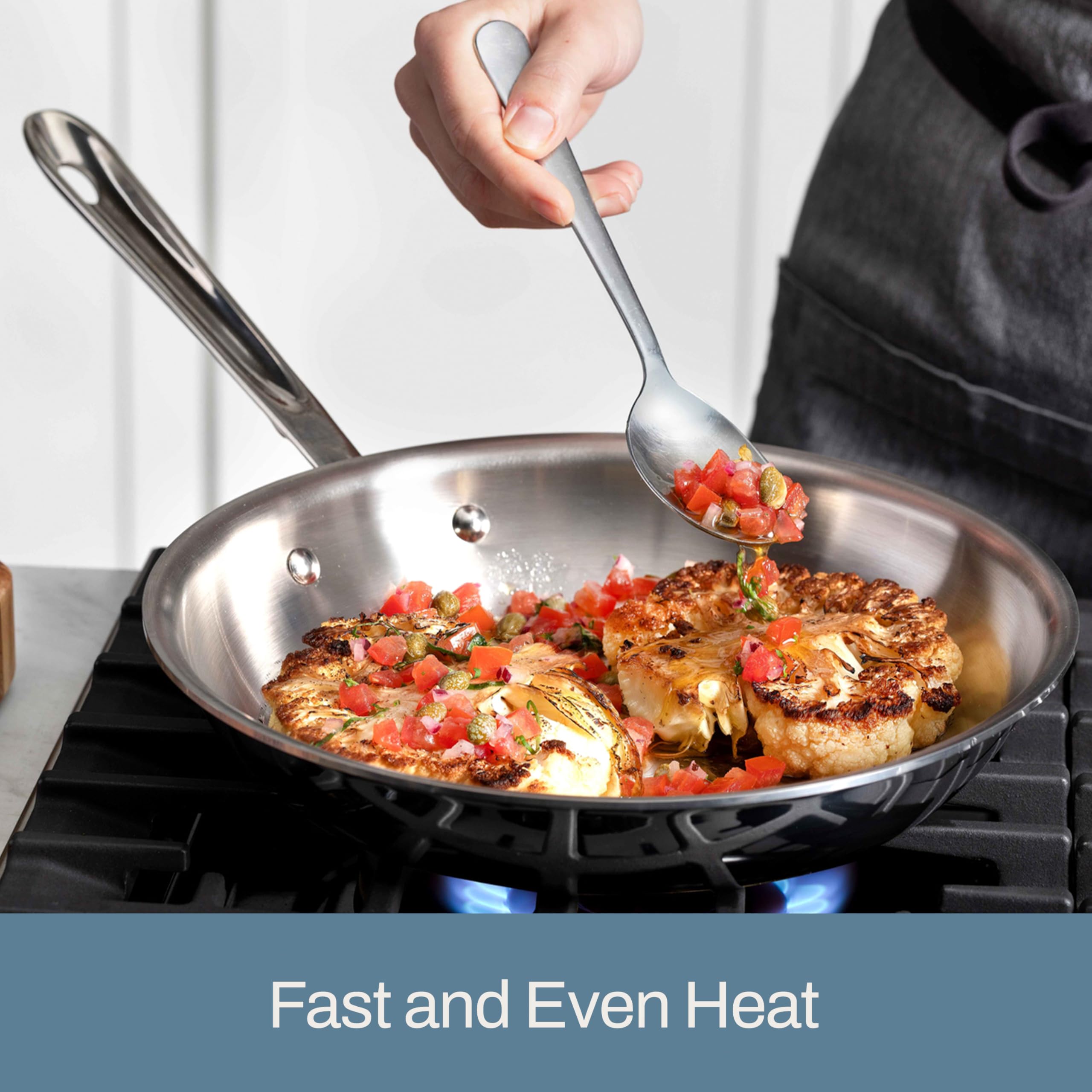 All-Clad D3 12-inch fry pan flat base for stable stovetop use.