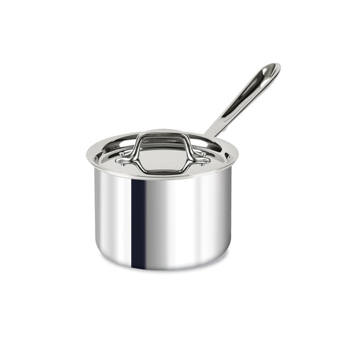 All-Clad D3 2-Quart sauce pan with lid for even heat and sauce control.